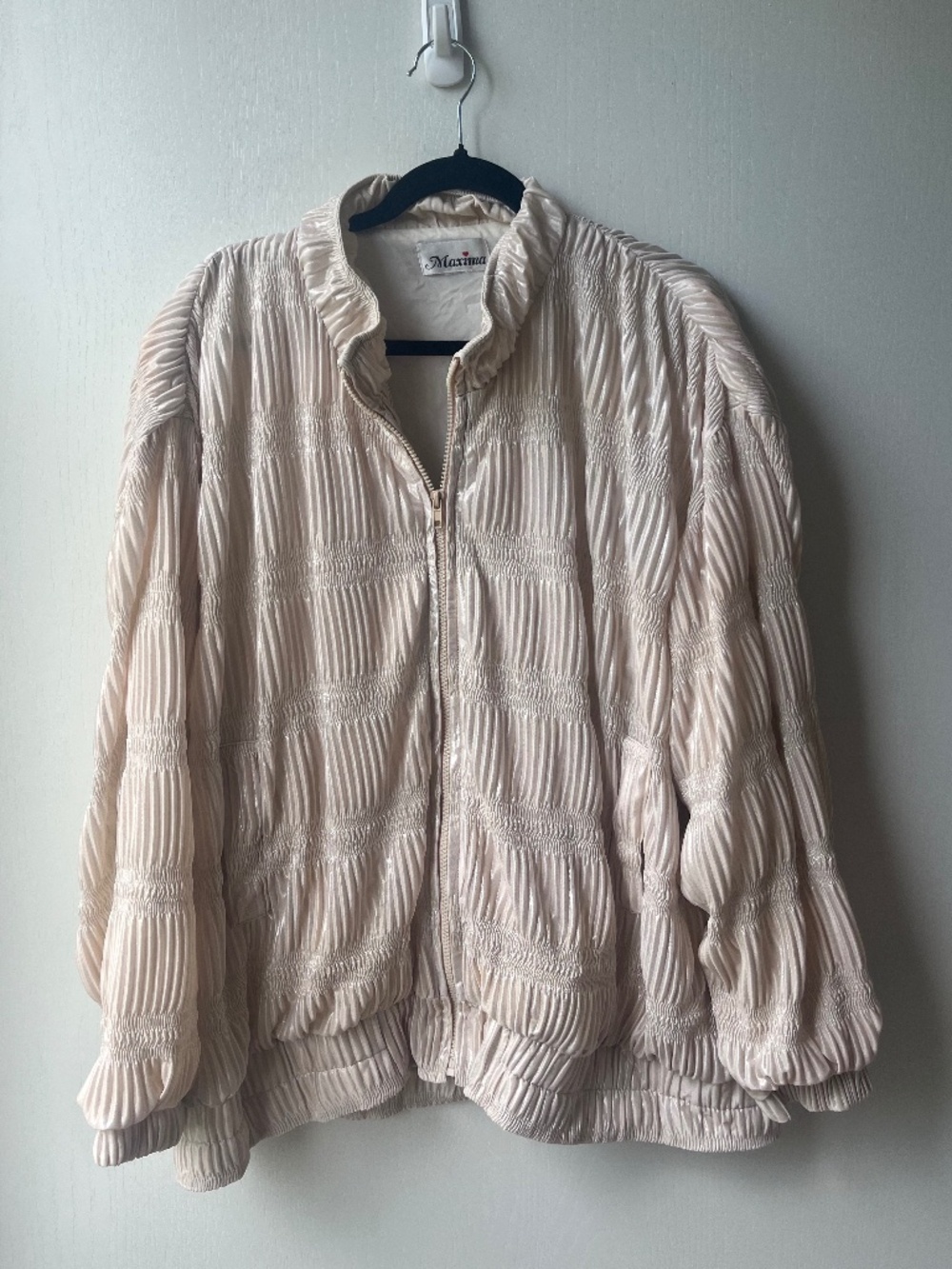 Vintage Light Peach Shimmer Bomber Jacket, Maxima, size XL